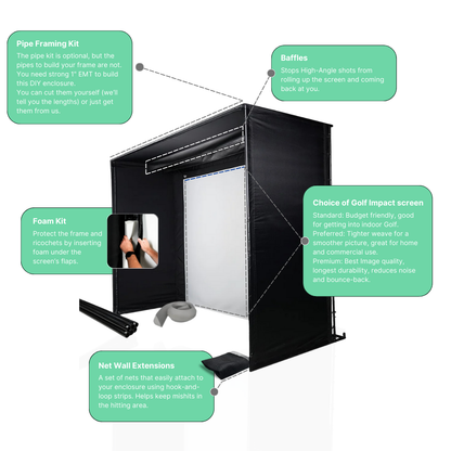 Carl's Place DIY Golf Simulator Enclosure Kit & Impact Screen, Premium Tier For Indoor Golf