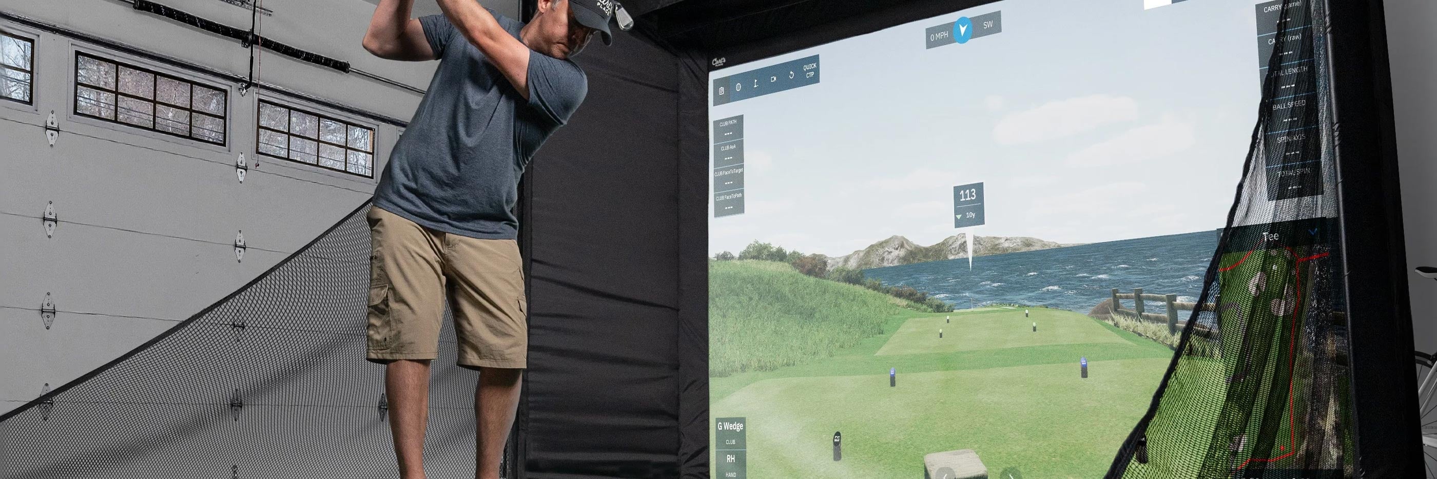 Man using golf simulator