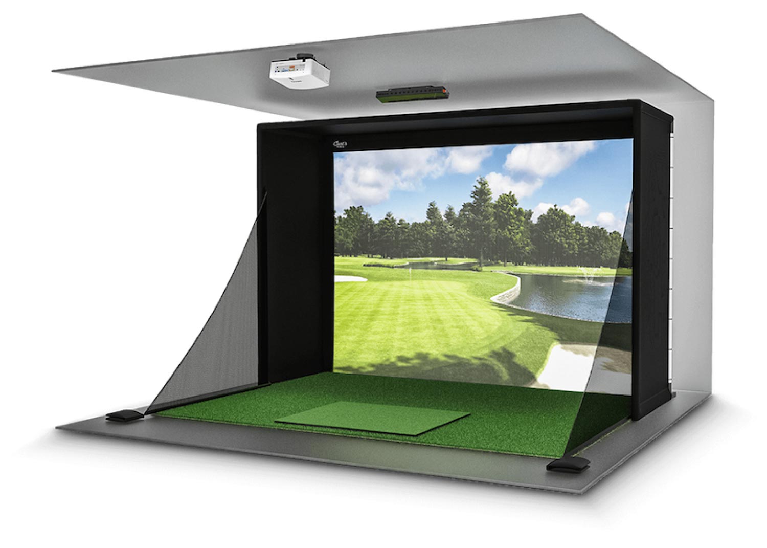 Indoor golf enclosure on white background